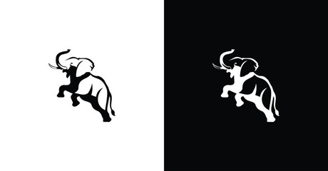 Black Colored Elepant Outline Design Logo Inspiration Silhoutte Elepant Jump Logo