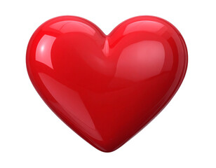 Shiny Red 3D Heart Symbol with Glossy Reflection, Isolated Transparent Background PNG