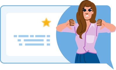 Obraz premium Angry customer leaving negative feedback with thumbs down in review section