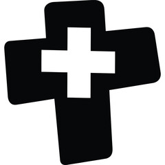 Obraz premium A simple black and white image of a medical cross symbol with rounded edges and a tilted perspective silhouette