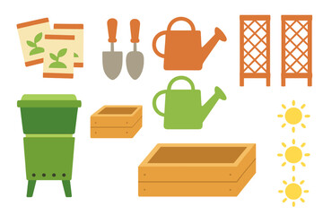 Gardening Tools and Supplies for Planting, Minimalist flat design