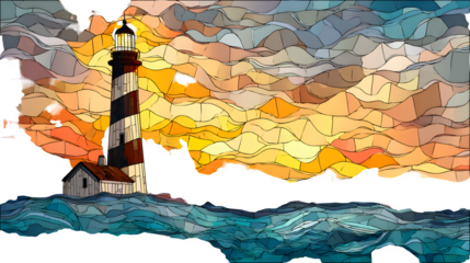 Lighthouse Coastal Scene, isolated on transparent background