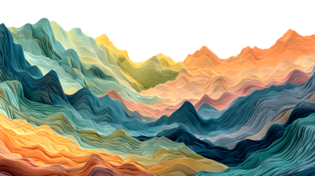 Abstract topographic landscape, isolated on transparent background