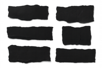 Black stone banners featuring irregular edges, arrayed against transparent backdrop, providing graphic design flexibility