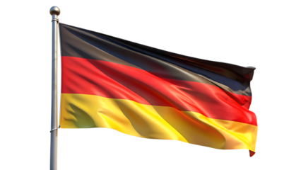 German flag waving in the wind isolated on transparent background, representing the nations identity, culture, and historical significance