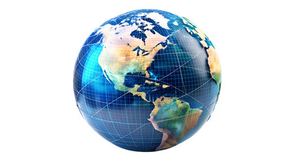 Fototapeta premium Detailed globe of earth with continents and oceans isolated on transparent background, representing global connections and technology