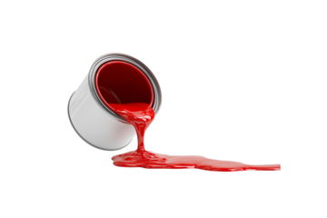 Vibrant Red Paint Spilling from a White Can
