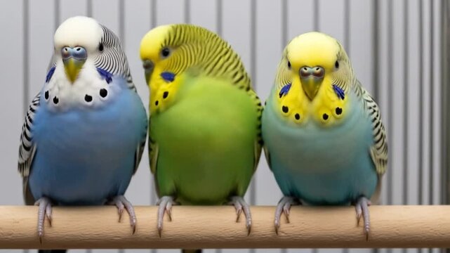 Three parakeets in a cage