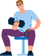 Man lifting dumbbells while sitting on bench, fitness and workout