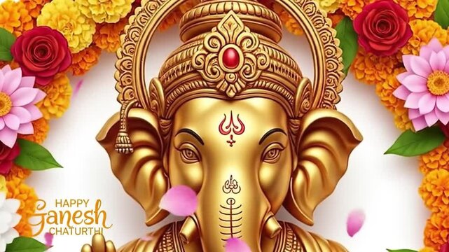 illustration of Lord Ganpati for Ganesh Chaturthi festival of India, Ganesh chaturthi for greeting,card, poster background.4K video animation.
