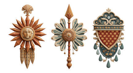 Decorative Wall Ornaments with Intricate Details on a Transparent Background