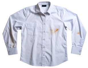 Crumpled Dirty White Cotton Shirt with Stains, isolated on transparent background PNG