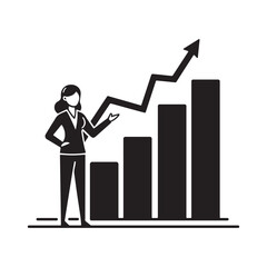 Business Man with Growing Chart Icon Vector Black and White