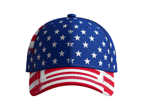  Front view of American flag themed baseball cap isolated PNG on transparent background PNG