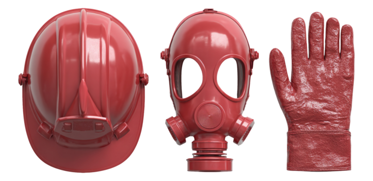 Isolated Red Safety Gear on Transparent Background Including Helmet