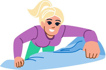 Woman making bed, arranging sheets in bedroom, housework illustration