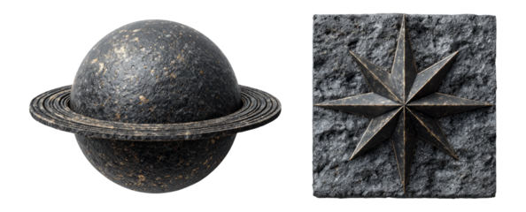 Isolated planet depiction with textured rings on transparent background