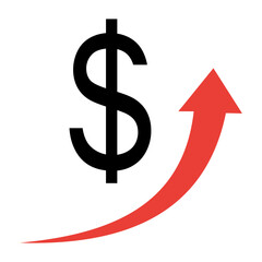 Illustration represents economic growth and success using upward arrows and a dollar sign symbol