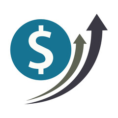 Illustration represents economic growth and success using upward arrows and a dollar sign symbol