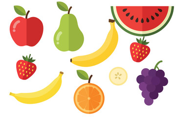 Colorful Illustration of Various Fruits Including Apples and Watermelon Slices