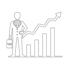 Business Man with Growing Chart Icon Vector Black and White