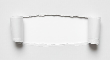 White torn paper with curled edges reveals a blank space underneath