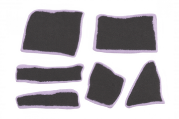 Six fluffy labels with purple border isolated on transparent background, perfect for adding a touch of softness to any design project