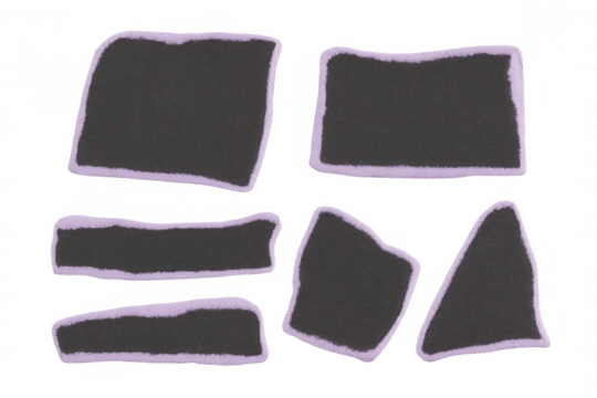 Six fluffy labels with purple border isolated on transparent background, perfect for adding a touch of softness to any design project