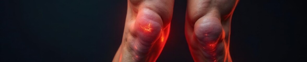 Close-up of a distorted knee, showing bruising and discoloration , leg, tissue