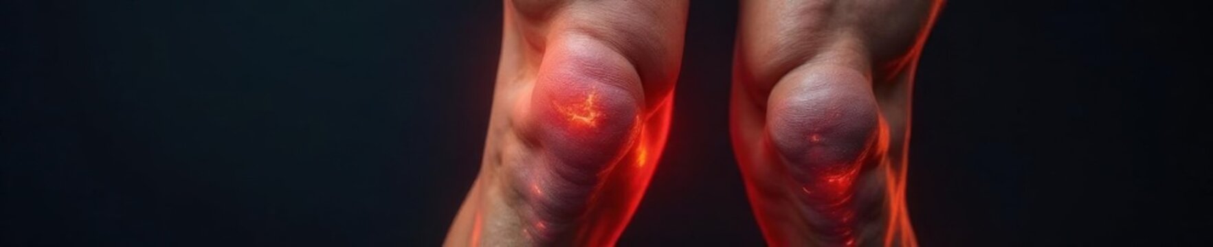 Close-up of a distorted knee, showing bruising and discoloration , leg, tissue