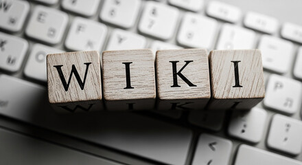 Wiki letters on keyboard buttons representing online knowledge sharing and digital information access