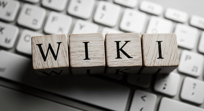 Wiki letters on keyboard buttons representing online knowledge sharing and digital information access