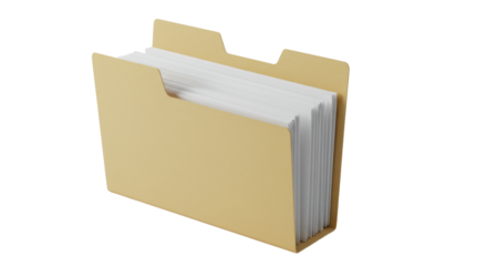 Pristine light brown manila file folder, slightly ajar with crisp white paper, on a clean light surface, soft studio light, corporate documentation concept