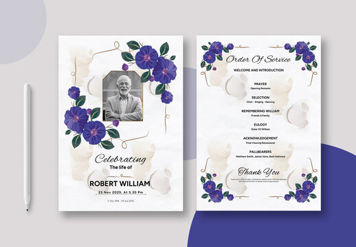 Floral Funeral Program Obituary Memorial Service Template