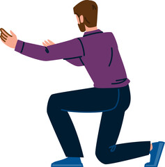 Businessman kneeling and reaching out with hands extended