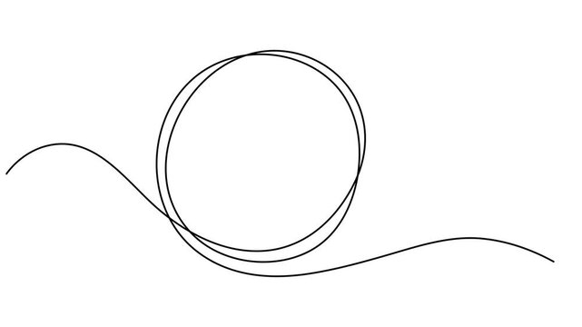 circle animation continuous one line drawing, Animated self drawing of continuous line draw circle. Full length one line animation. 4K, Animation of a single line drawing of a round frame. Continuous.