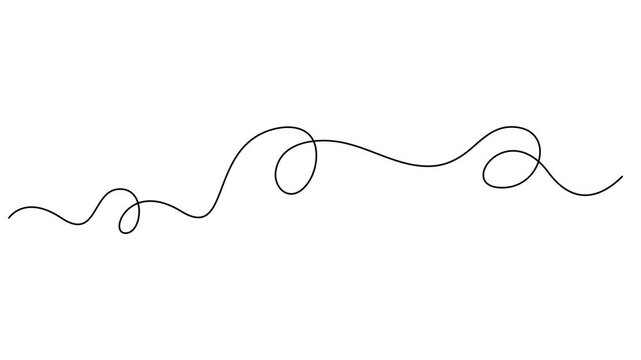 Squiggle line animation continuous one line drawing, Abstract hand drawn dividing thin wave continuous line on white background, Self drawing simple animation of line. Animated continuous on pro style
