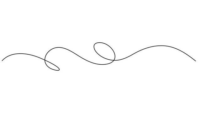 Squiggle line animation continuous one line drawing, Abstract hand drawn dividing thin wave continuous line on white background, Self drawing simple animation of line. Animated continuous on pro style