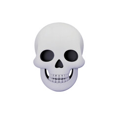 A white 3d render of a human skull with dark eye sockets and an open jaw, isolated on a transparent background