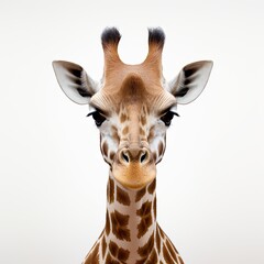 Obraz premium Captivating Giraffe Portrait Majestic Animal Isolated on White Background, Expressive Eyes