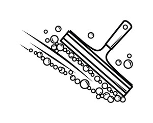 Cleaning squeegee wiping away bubbles leaving streaks. Cleaning concept design.
