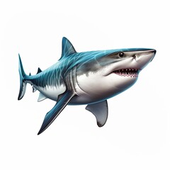 Obraz premium Watercolor Great White Shark Illustration with Blue Splashes, Marine Predator Artwork