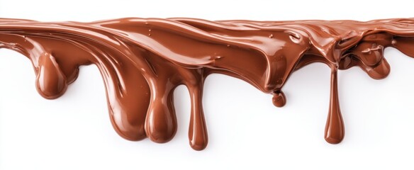 [The Melted Chocolate Dripping Across a White Background with Glossy Texture]