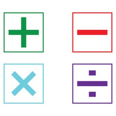 Obraz premium Vector plus and minus icons set. Plus icon, Minus icon, Multiply icon, Divide icon on isolated white background. Vector isolated icons. Set of 5 icons. Eps symbol pack. isolated vector icons pack. 