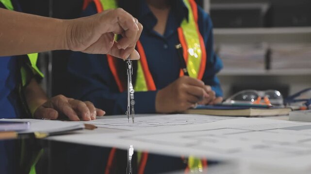 Concept Architect and desk of Architectural project in construction site or office building with mining light