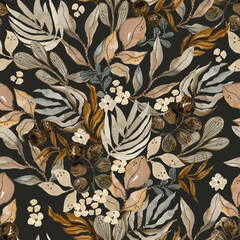 Watercolor autumn leaves seamless pattern