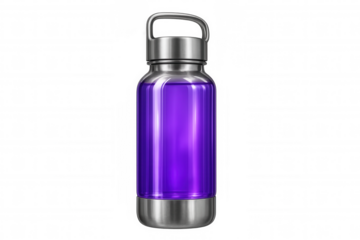 Reusable purple-filled water bottle vector illustration, rendered with precision against transparent backdrop