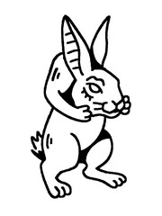 Obraz premium A hand-drawn illustration of a mischievous and sleepy rabbit