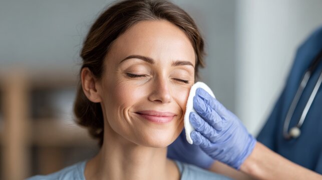 Professional cosmetologist provides gentle cleansing treatment to client in a serene beauty salon