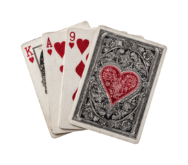 Playing cards in detail card game artistic, isolated on transparent background, png